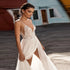 Elegant Sexy High Fork Lace A-Line Wedding Dress with Sparkling Beaded Bridal Gown